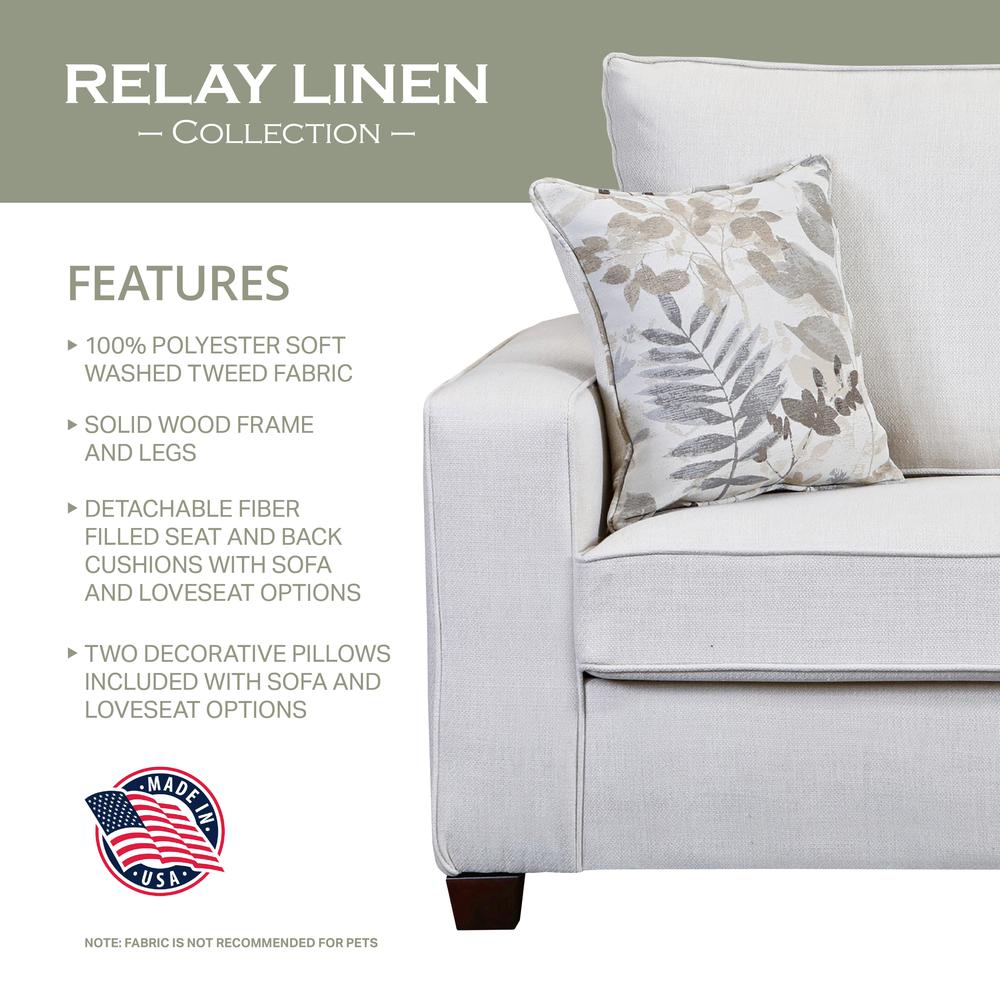 Living Room Relay Linen Loveseat with Two Throw Pillows