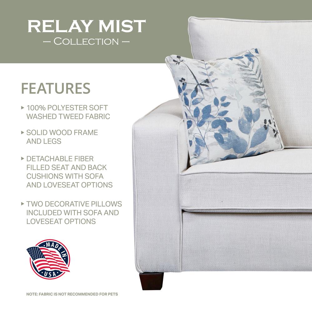 Living Room Relay Mist Loveseat with Two Throw Pillows