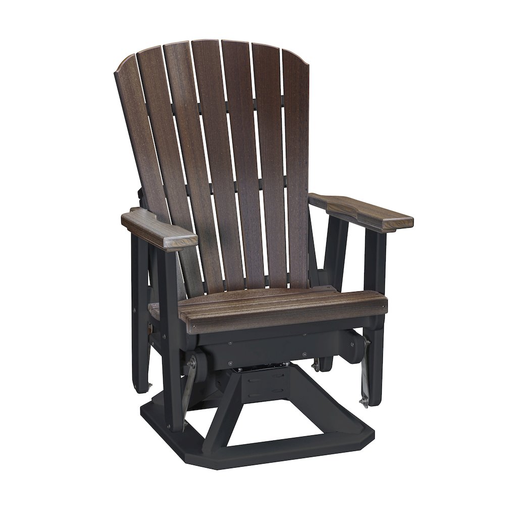 Fan Back Swivel Glider in Brazilian Walnut on a Black Base
