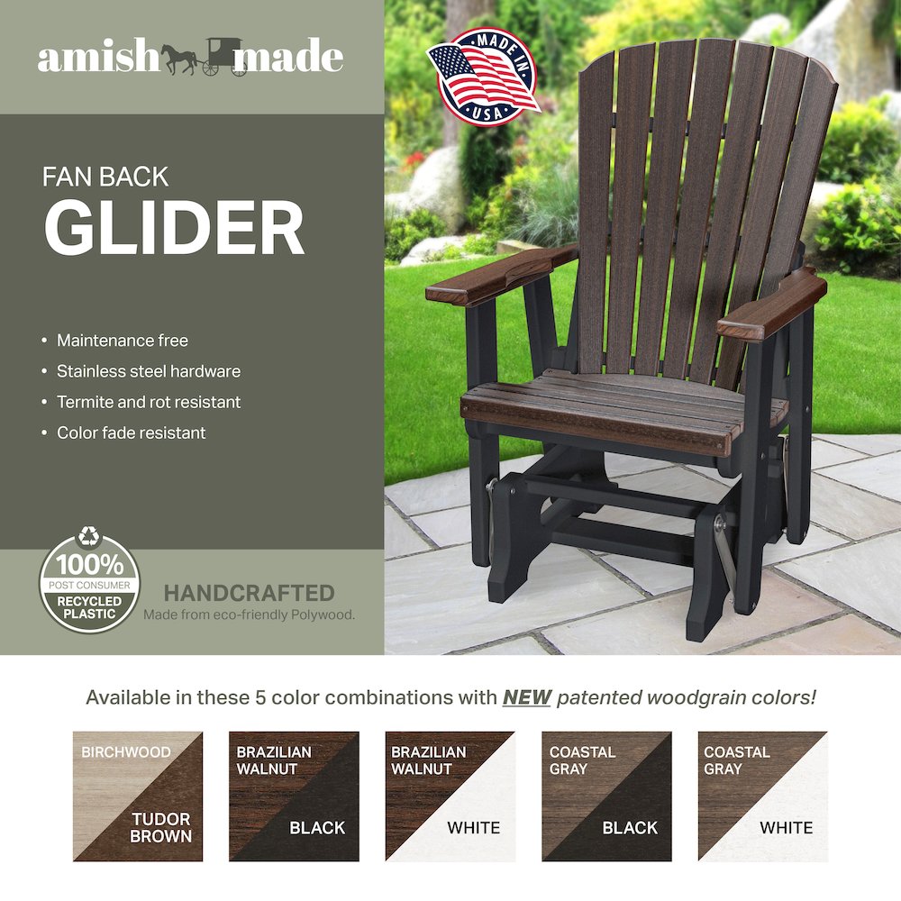 Fan Back Glider in Brazilian Walnut Woodgrain with a Black Base