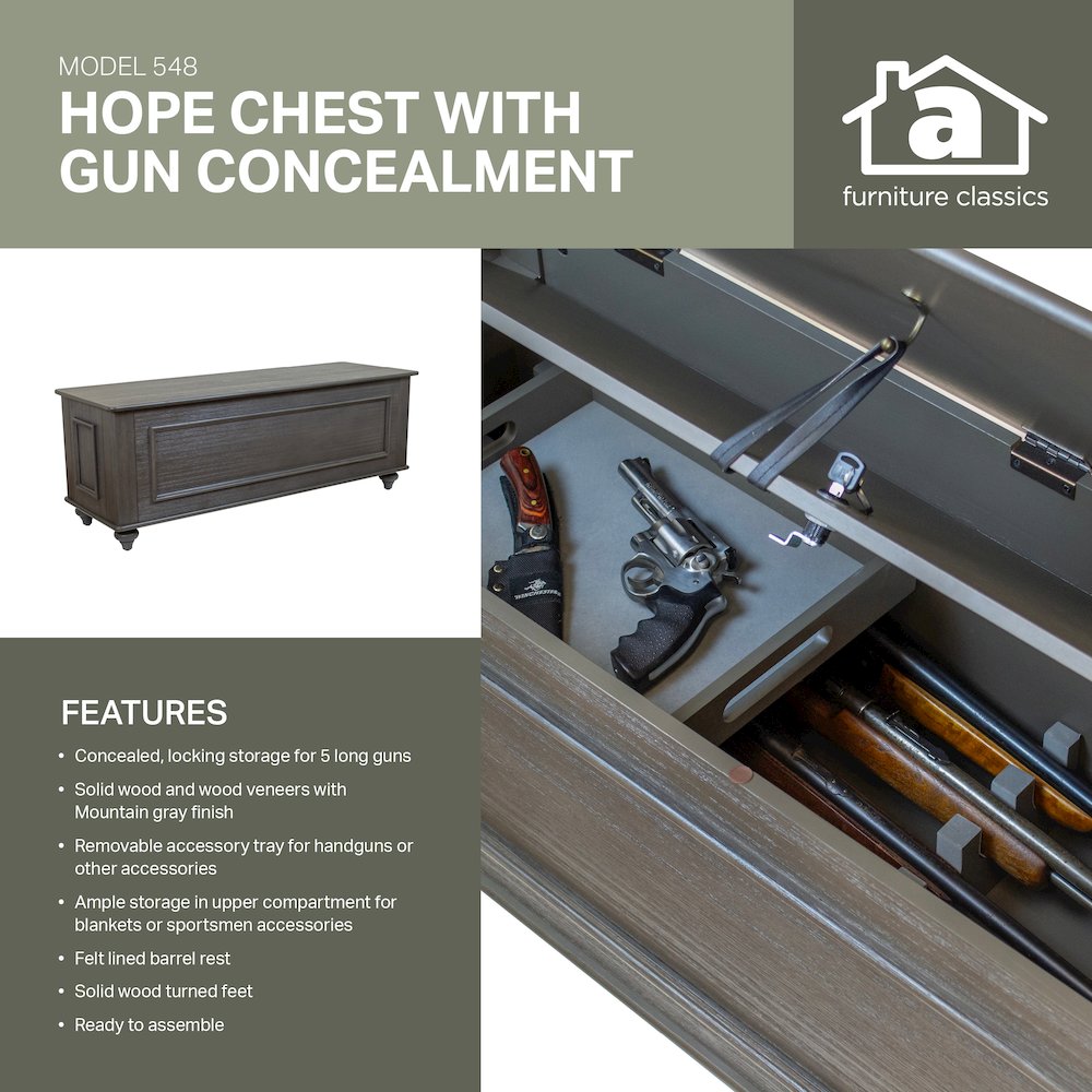 American Furniture Classics Model 548 Hope Chest with Gun Concealment Grey