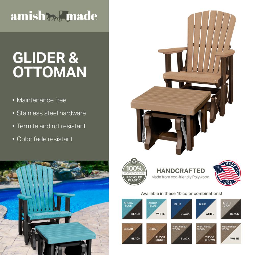 Fan Back Glider and Ottoman Glider in Weatherwood with a Black Base