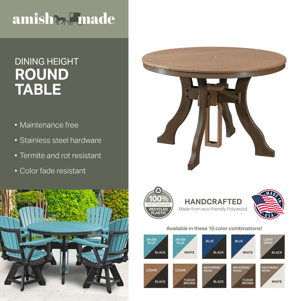 Dining Height Round Table in Weatherwood with a Black Base