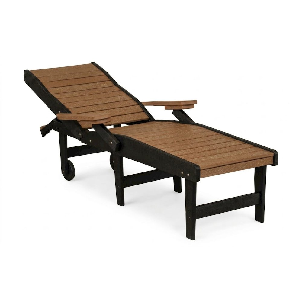 HDPE Outdoor Chaise Lounge Chair in Cedar and Black