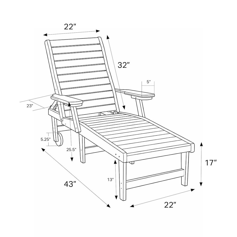 HDPE Outdoor Chaise Lounge Chair in Cedar and Black
