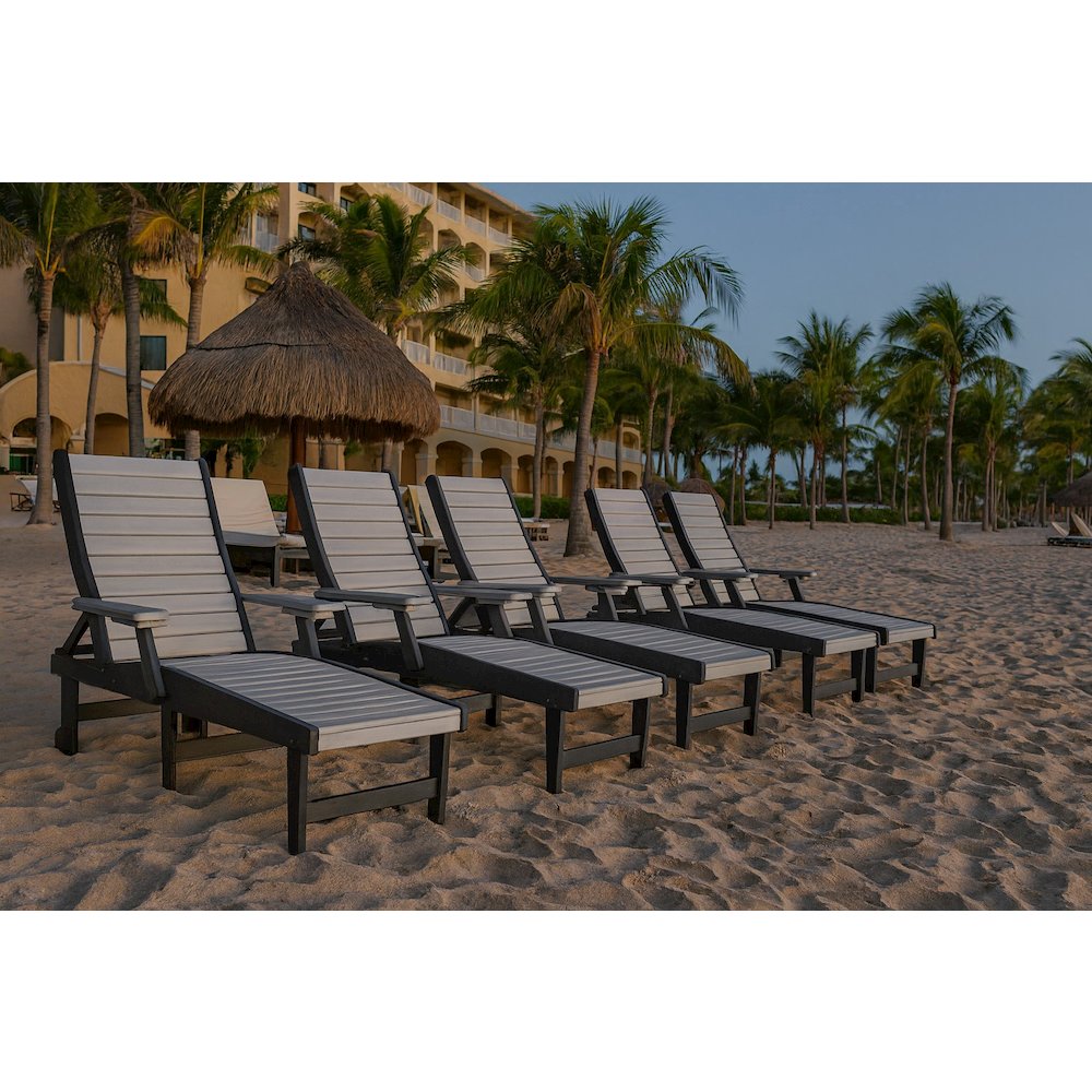 HDPE Outdoor Chaise Lounge Chair in Light Gray and Black