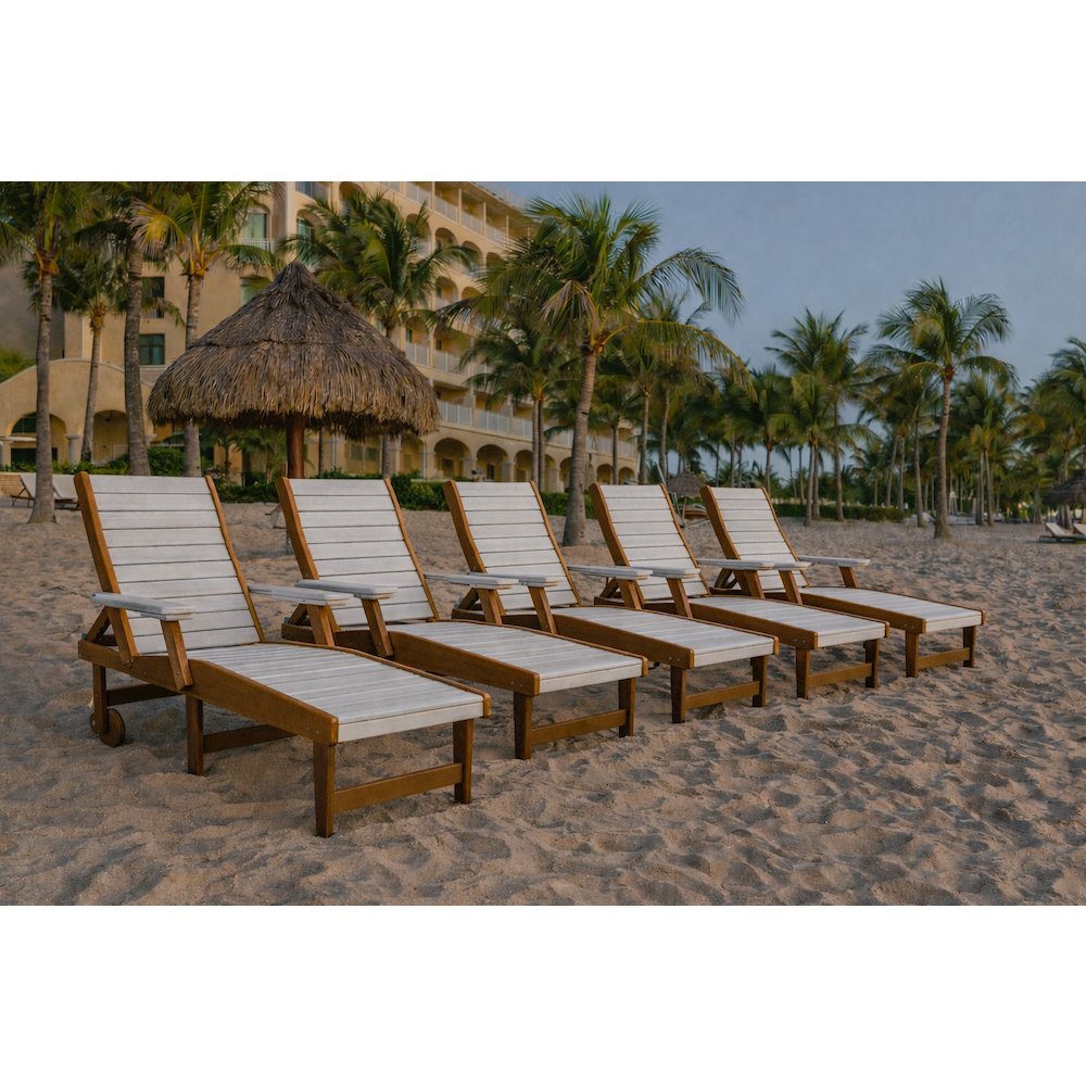 HDPE Outdoor Chaise Lounge Chair in Seashell and Antique Mahogany
