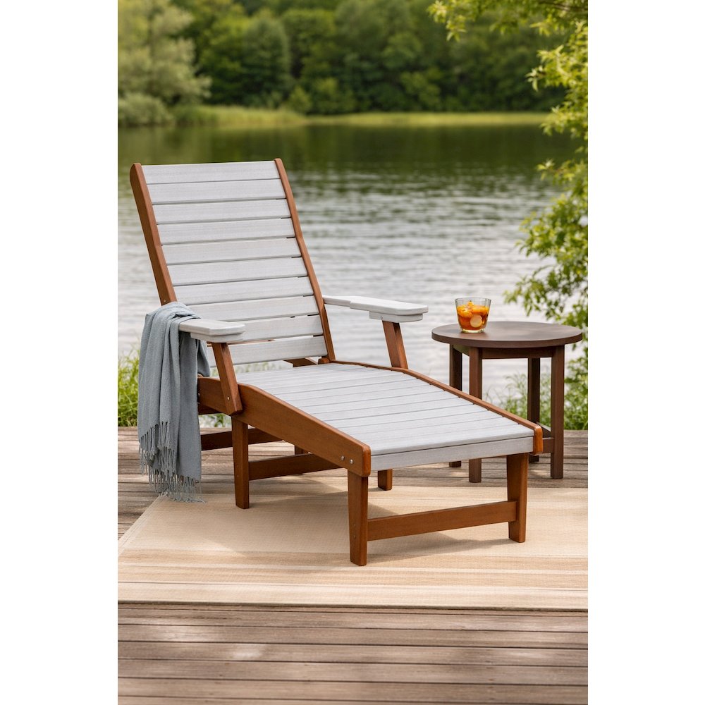 HDPE Outdoor Chaise Lounge Chair in Seashell and Antique Mahogany