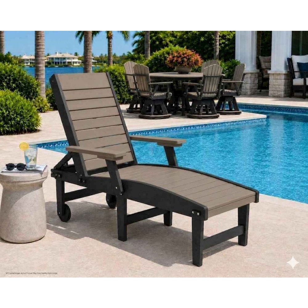 HDPE Outdoor Chaise Lounge Chair in Weatherwood and Black
