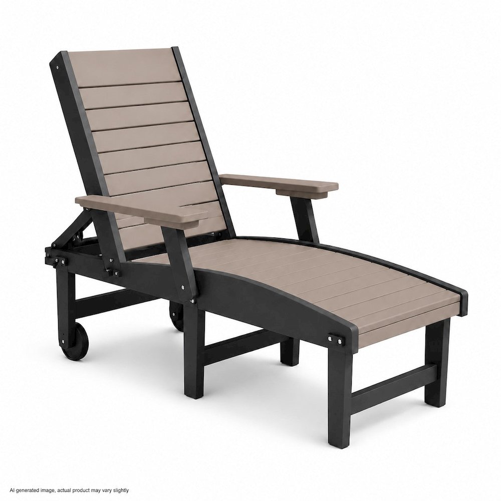 HDPE Outdoor Chaise Lounge Chair in Weatherwood and Black