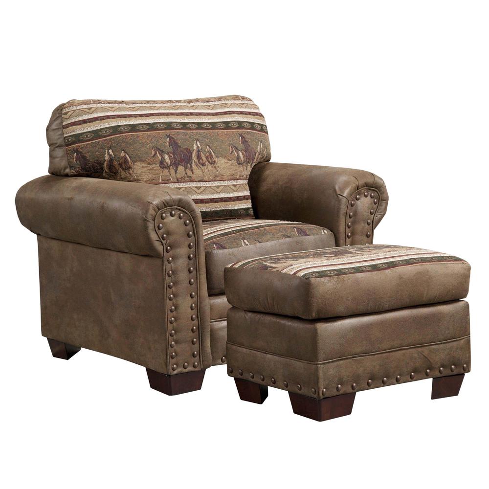Wild Horses Arm Chair with Matching Ottoman