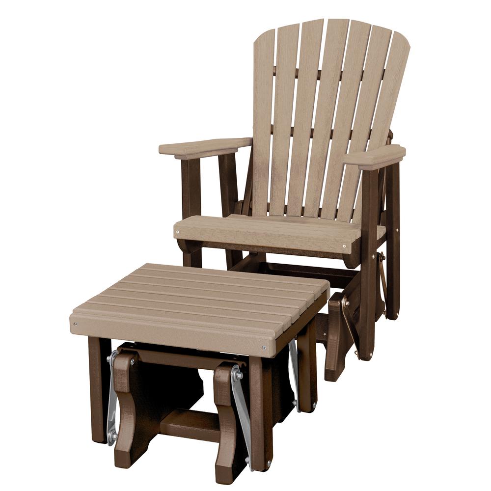 Fan Back Glider and Ottoman Glider in Weatherwood with a Tudor Brown Base