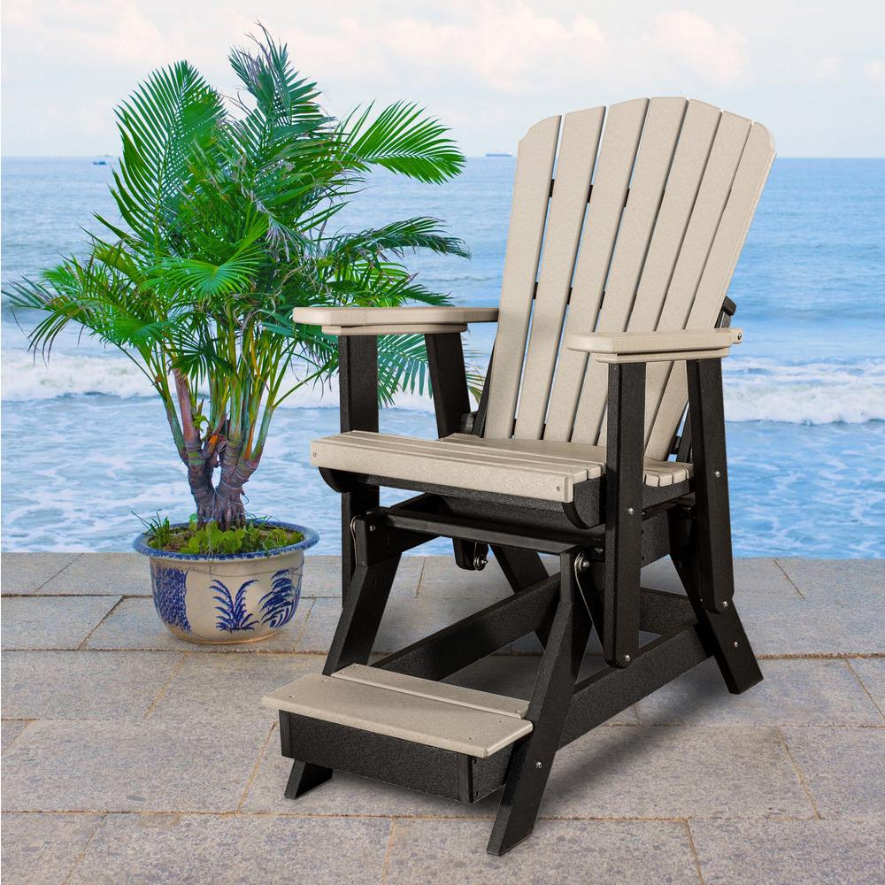 OS Home and Office Model 516WWBK Fan Back Balcony Glider in Weatherwood with a Black Base