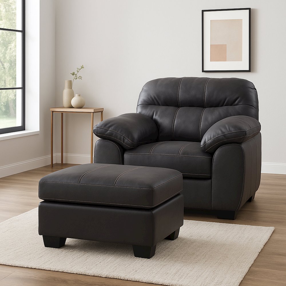 Vegan Leather Armchair with Matching Ottoman