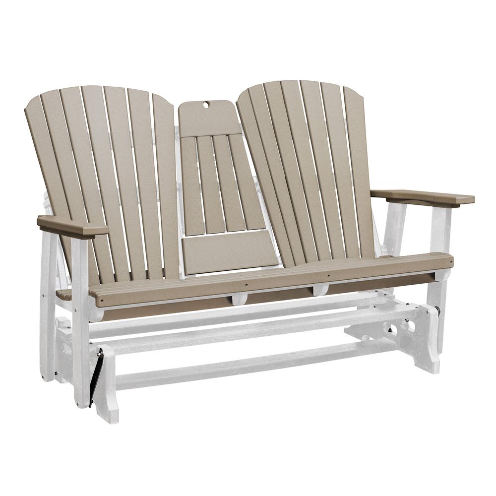 Two Seat Fan Back Glider with Drop Down Table/Cup Holder in Weatherwood