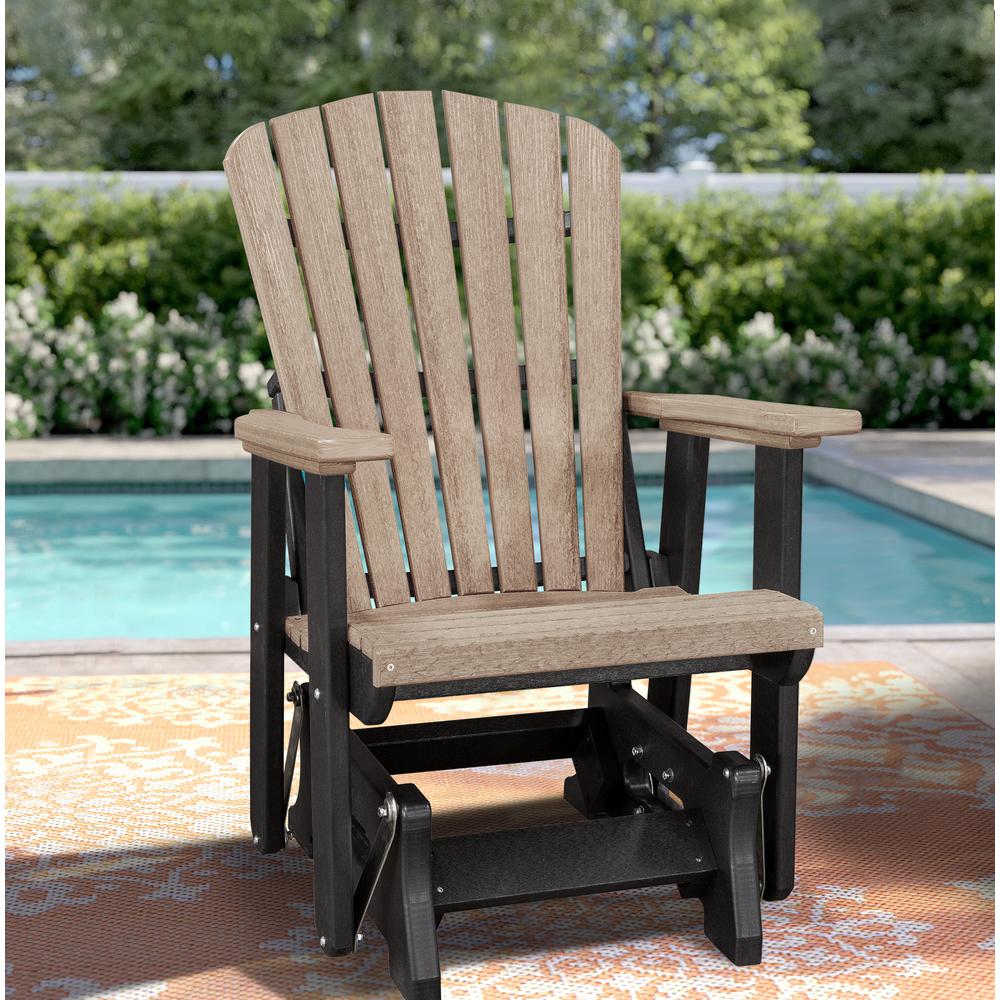 OS Home and Office Model 515WWBK Fan Back Glider in Weatherwood with a Black Base