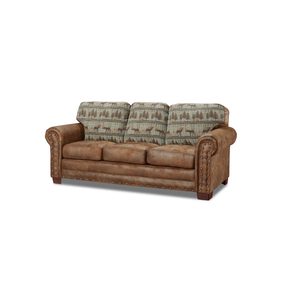 American Furniture Classics Model 8503-90 Deer Teal Lodge Tapestry Sofa