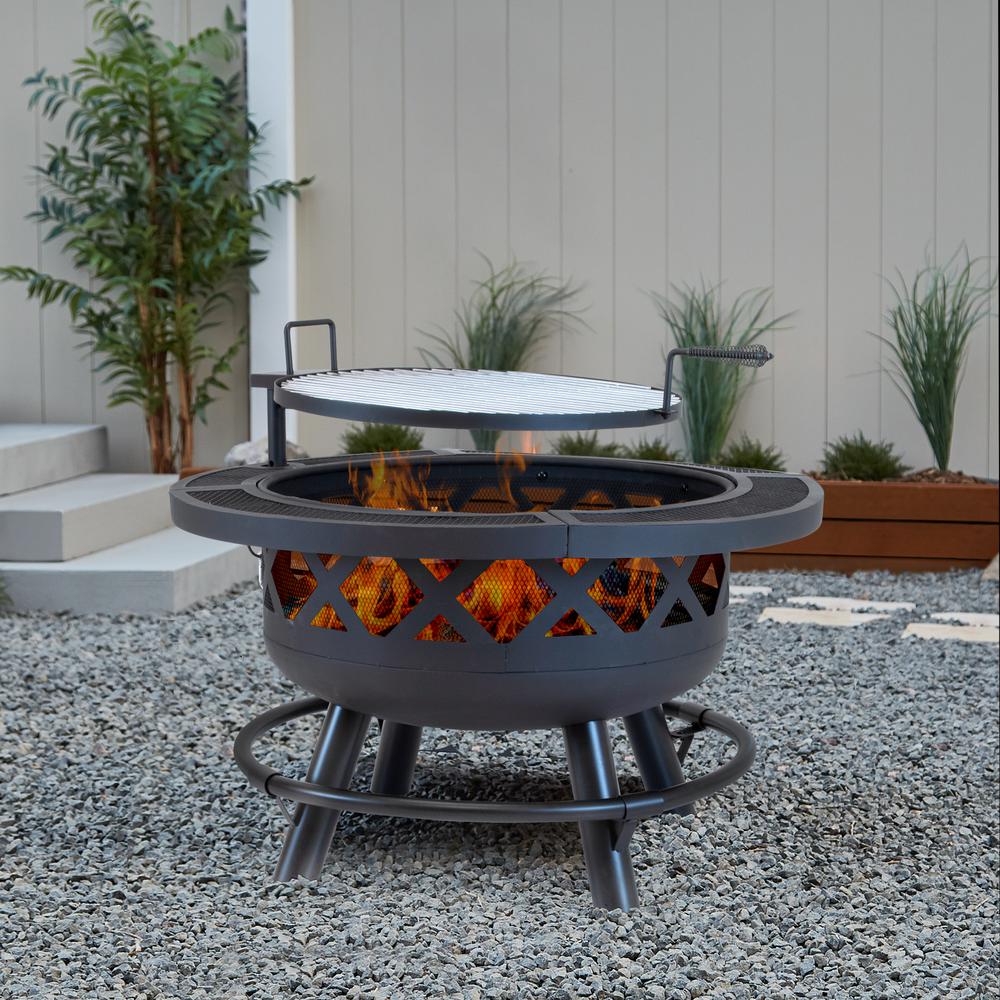Outdoor Leisure Products Model 5511 32″ Roundup Fire Pit with adjustable 20 inch cooking shelf