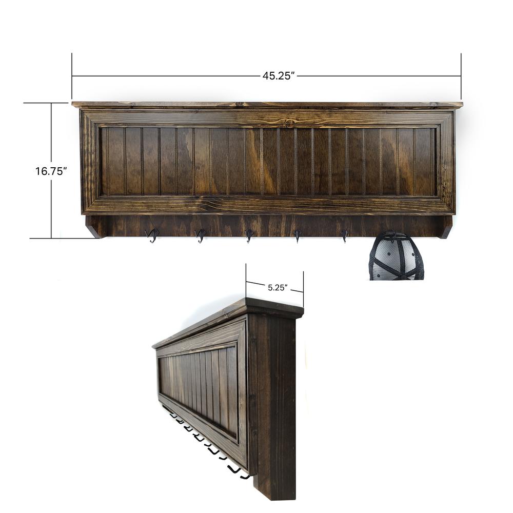 American Furniture Classics Model LRGCRDW Large Wall Hanging Coat Rack in Dark Walnut with Secret Locking Gun Concealment