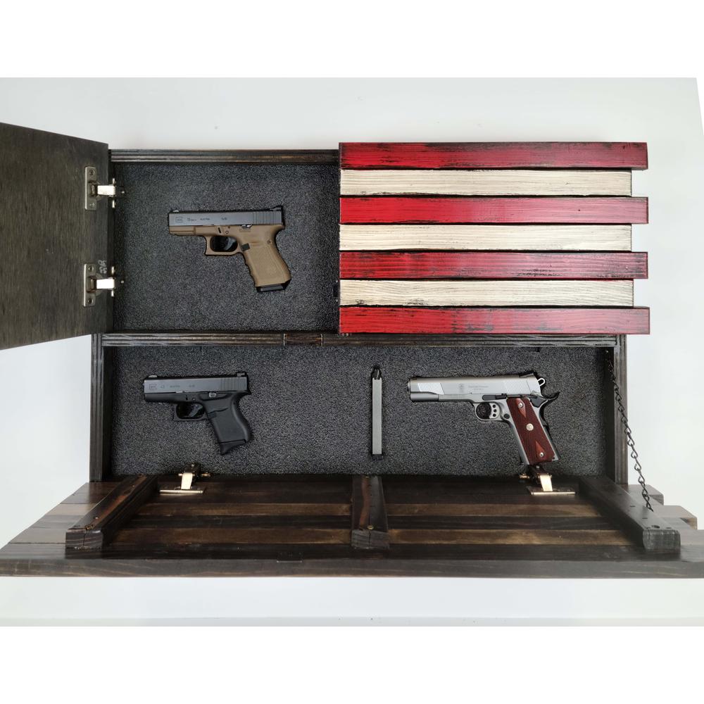 American Furniture Classics Model SMALL2COMP Small American Flag Wall Hanging Gun Concealment with Two Secret Compartments