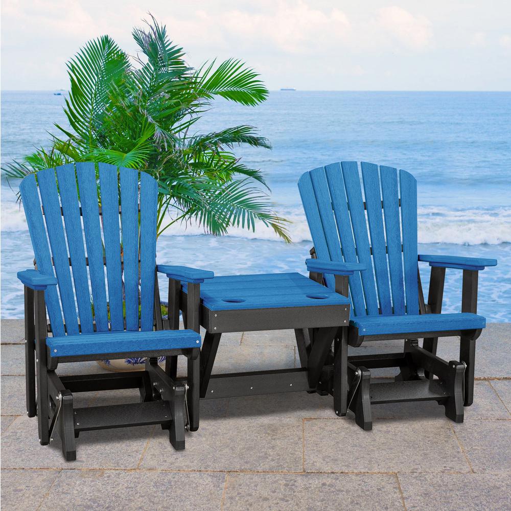 OS Home and Office Model 515BBK-K Double Glider with Center Table in Blue with a Black Base