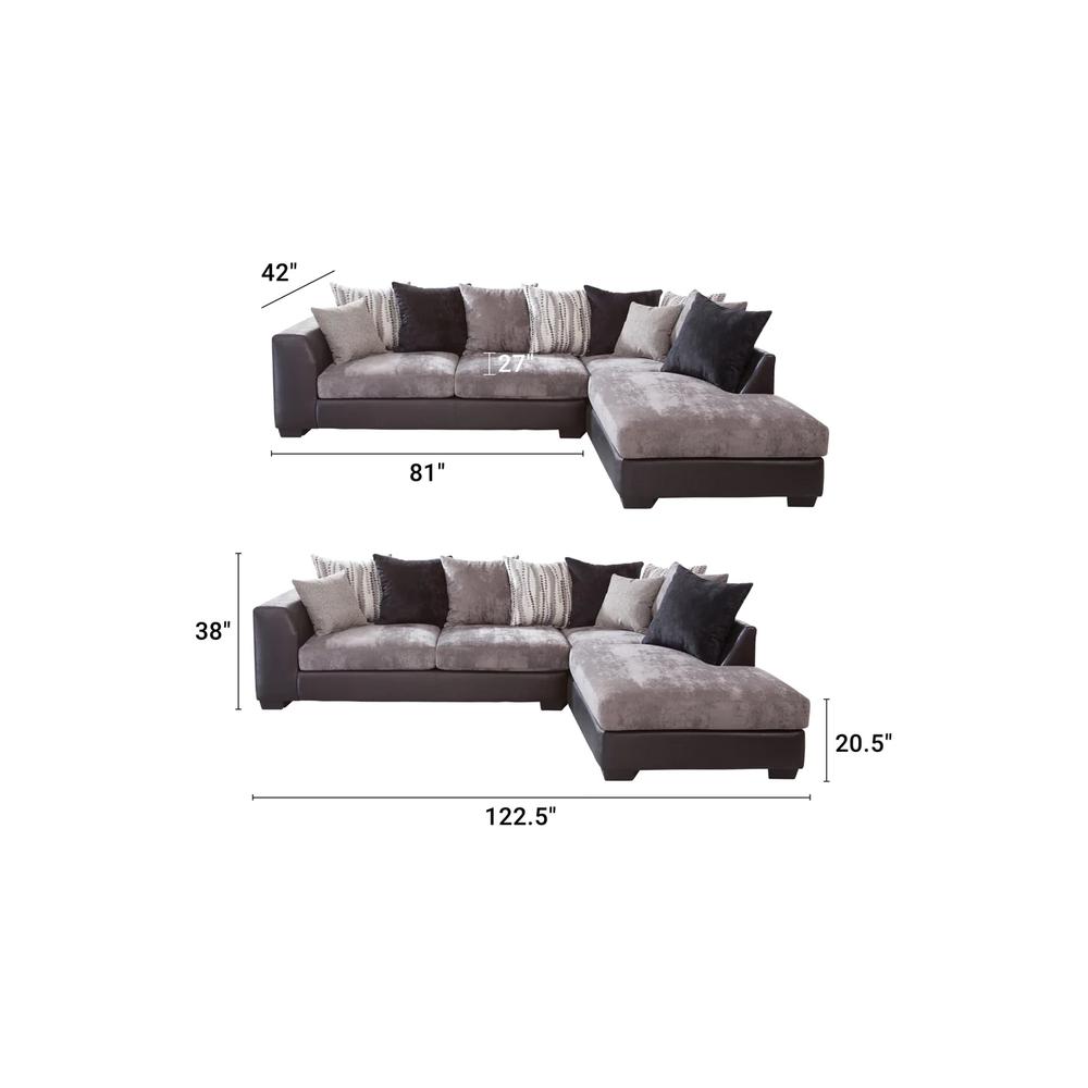 American Furniture L Shaped Sectional Sofa with 8 Back Pillows and 2 Accent Pillows
