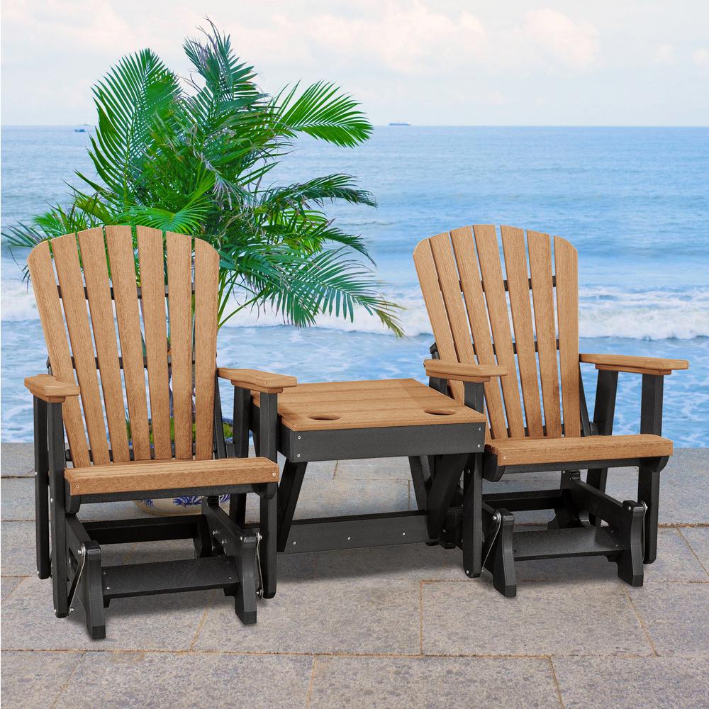 OS Home and Office Model 515CBK-K Double Glider with Center Table in Cedar with a Black Base
