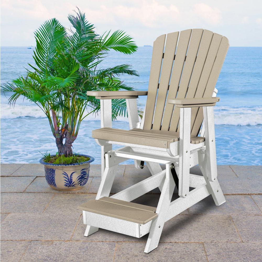 OS Home and Office Model 516WWWT Fan Back Balcony Glider in Weatherwood with a White Base