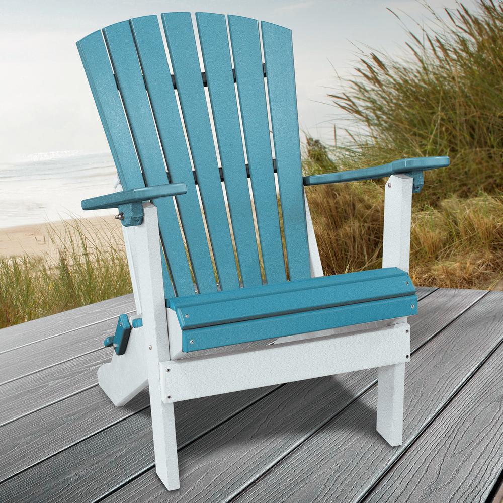 OS Home and Office Model 519ARW Fan Back Folding Adirondack Chair in Aruba Blue with a White Base
