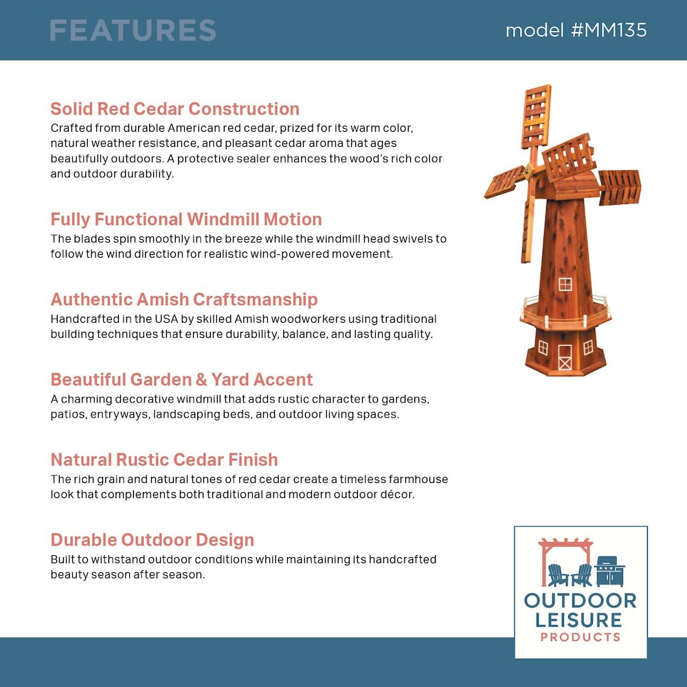Amish Handcrafted 48″ Cedar Windmill – Outdoor Red Cedar Garden Yard Decor