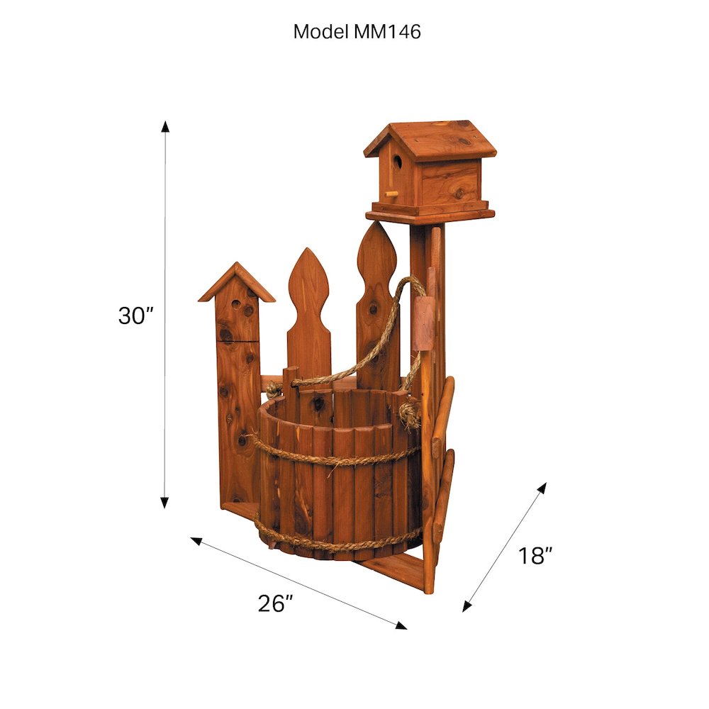Large Amish Handcrafted Cedar Corner Planter with Birdhouse and Picket Fence
