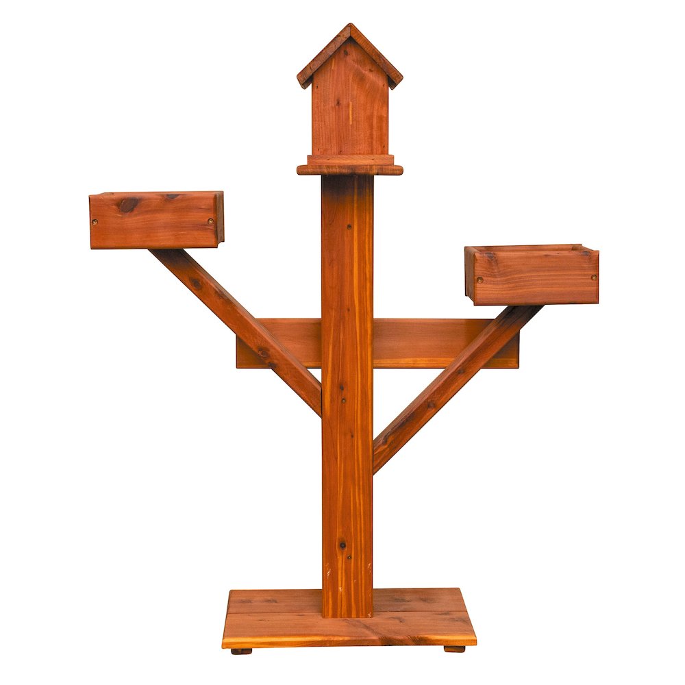 Large Amish Handcrafted Cedar Birdhouse Planter Stand – Red Cedar Garden Accent