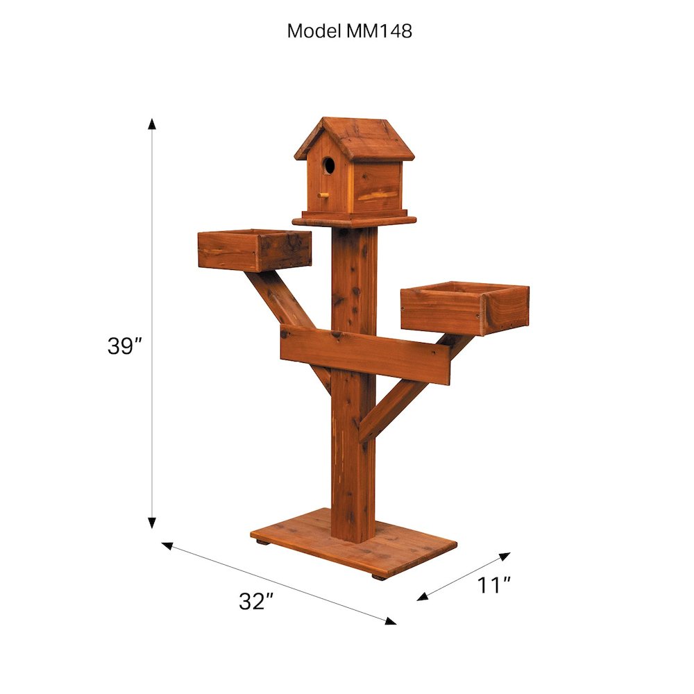 Large Amish Handcrafted Cedar Birdhouse Planter Stand – Red Cedar Garden Accent