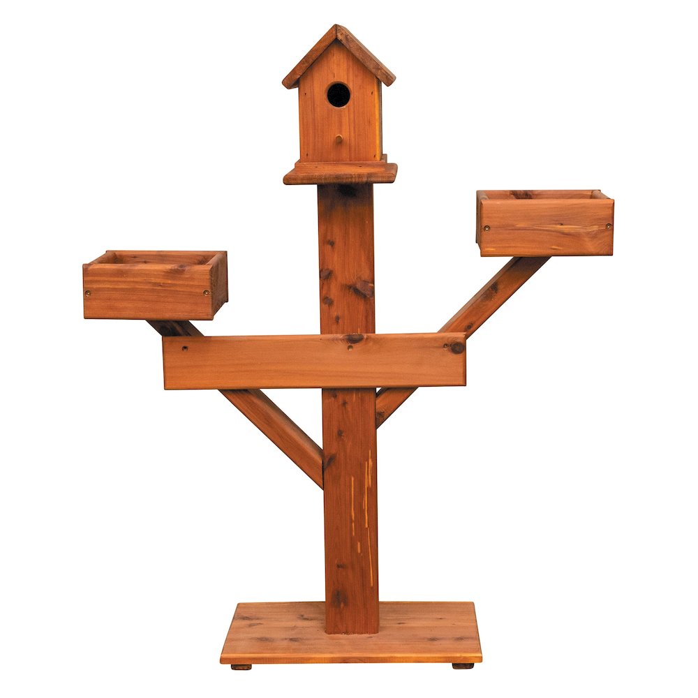 Large Amish Handcrafted Cedar Birdhouse Planter Stand – Red Cedar Garden Accent