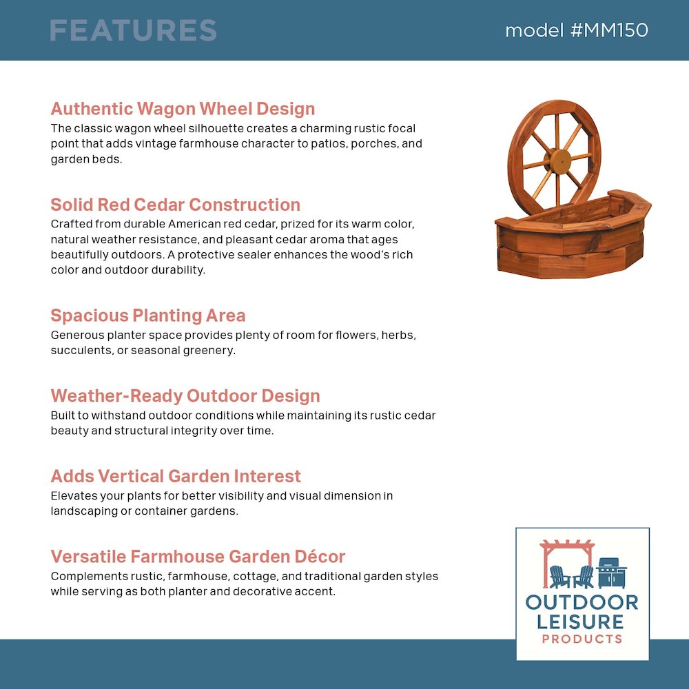 Rustic Cedar Wagon Wheel Planter – Red Cedar Farmhouse Garden Planter for Yard
