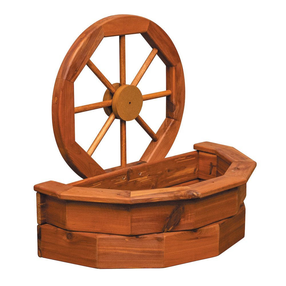 Rustic Cedar Wagon Wheel Planter – Red Cedar Farmhouse Garden Planter for Yard
