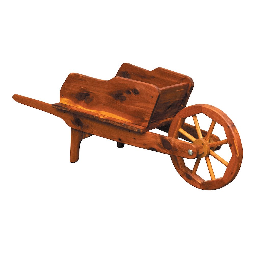 Rustic Cedar Wheelbarrow Planter – Amish Handcrafted Wooden Garden Wheelbarrow
