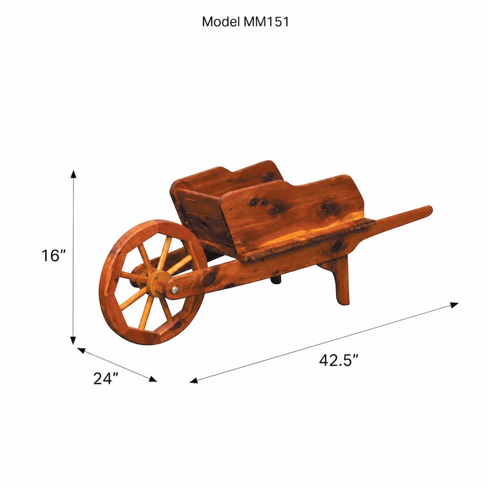 Rustic Cedar Wheelbarrow Planter – Amish Handcrafted Wooden Garden Wheelbarrow