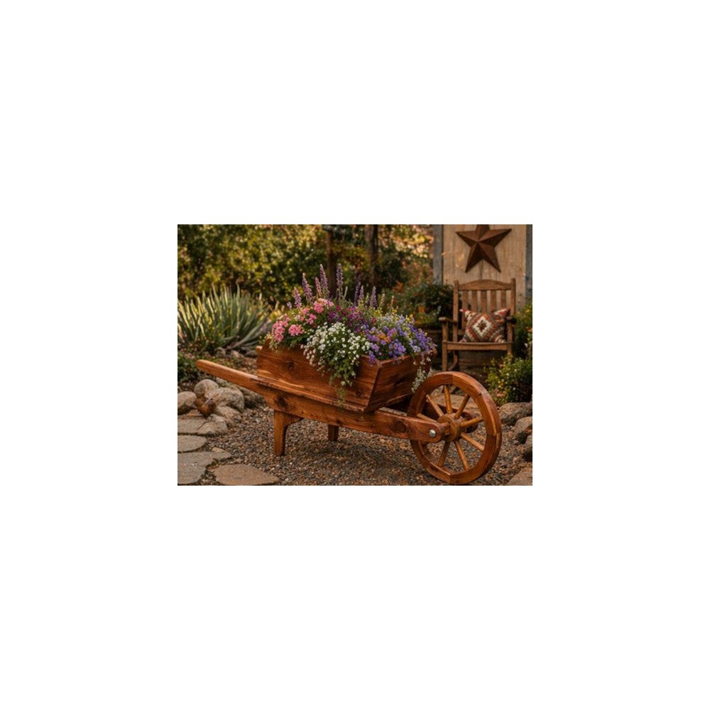 Rustic Cedar Wheelbarrow Planter – Amish Handcrafted Wooden Garden Wheelbarrow