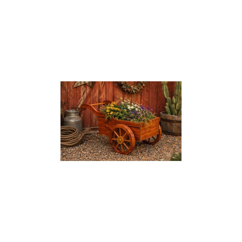 Rustic Cedar Peddler’s Cart Planter – Amish Handcrafted Wooden Garden Cart