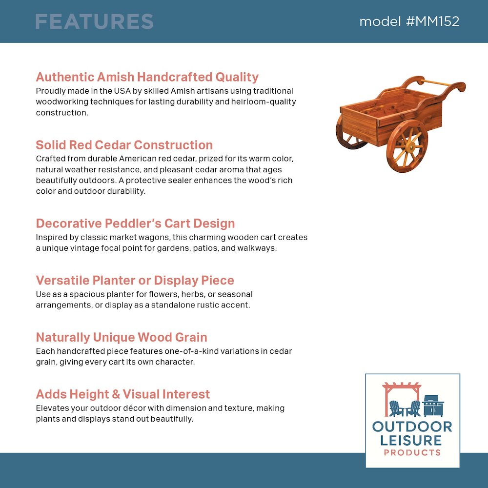 Rustic Cedar Peddler’s Cart Planter – Amish Handcrafted Wooden Garden Cart