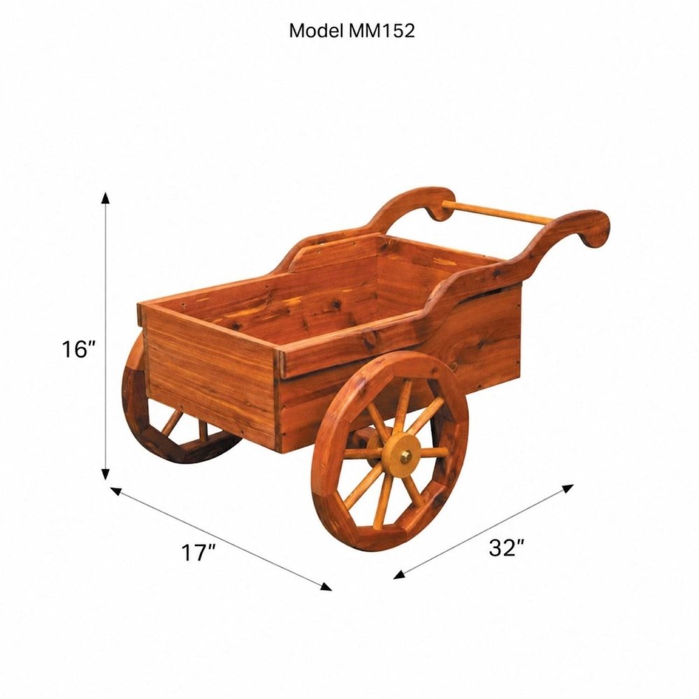 Rustic Cedar Peddler’s Cart Planter – Amish Handcrafted Wooden Garden Cart