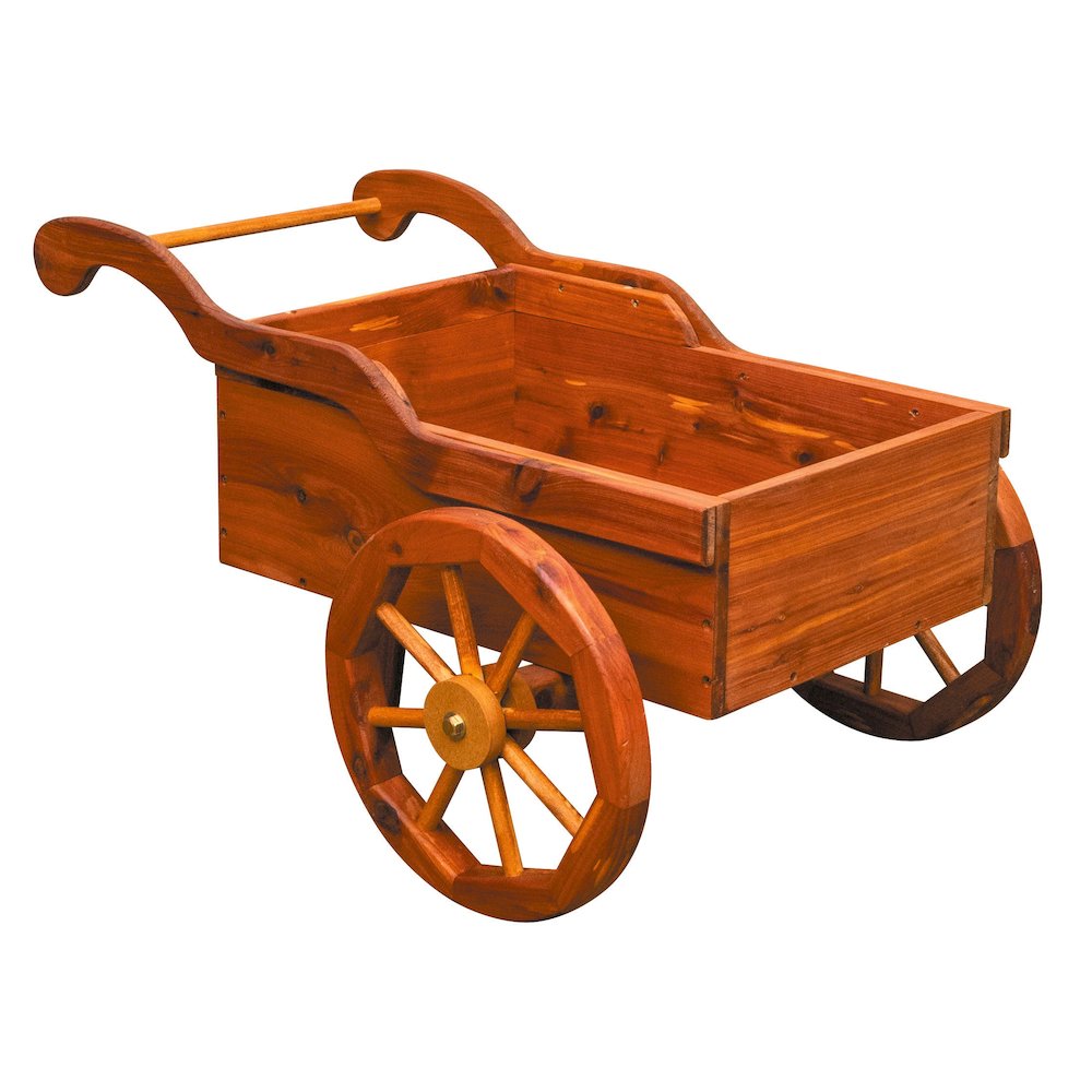 Rustic Cedar Peddler’s Cart Planter – Amish Handcrafted Wooden Garden Cart