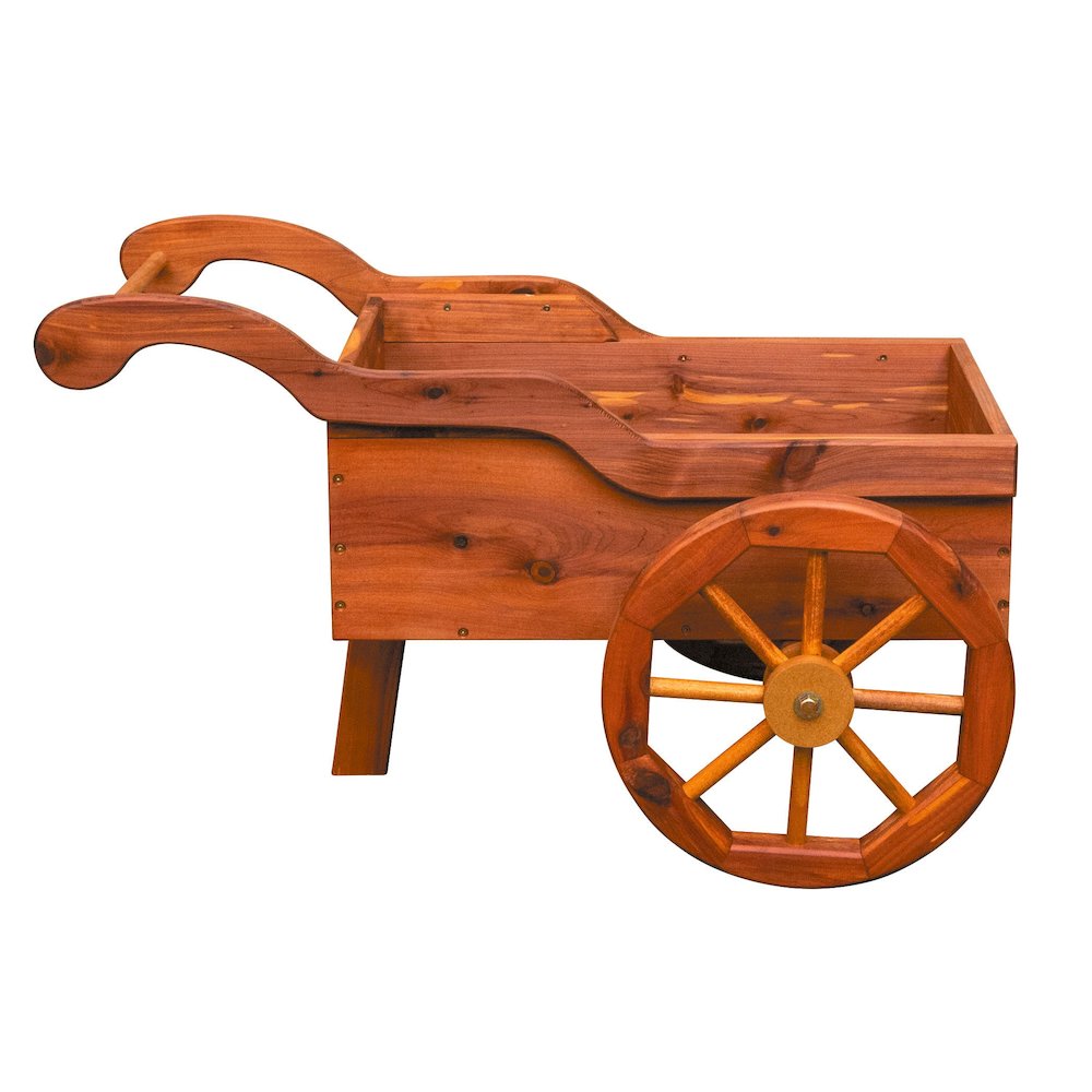 Rustic Cedar Peddler’s Cart Planter – Amish Handcrafted Wooden Garden Cart