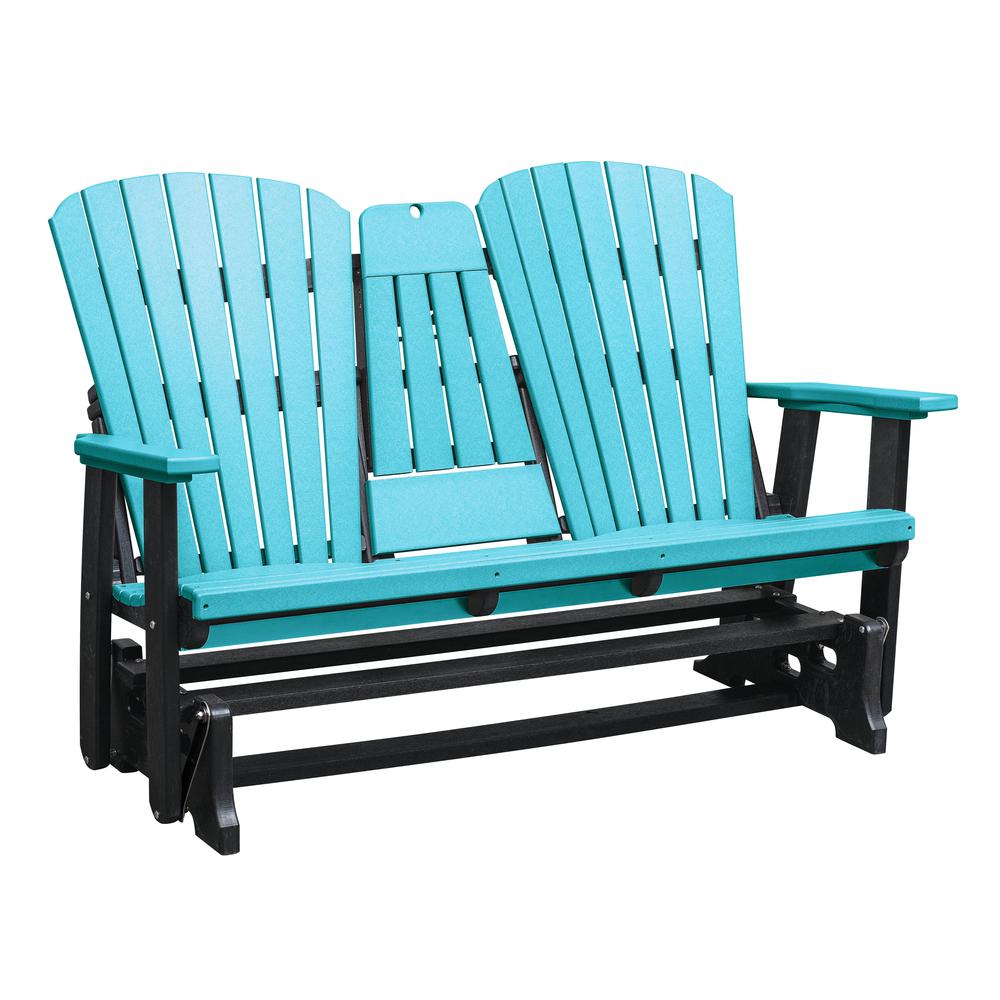 Two Seat Fan Back Glider with Drop Down Table/Cup Holder in Aruba Blue