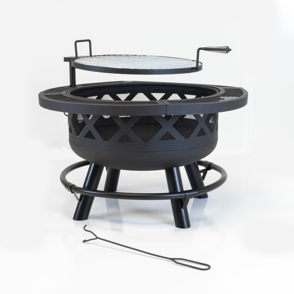 Outdoor Leisure Products Model 5511 32″ Roundup Fire Pit with adjustable 20 inch cooking shelf