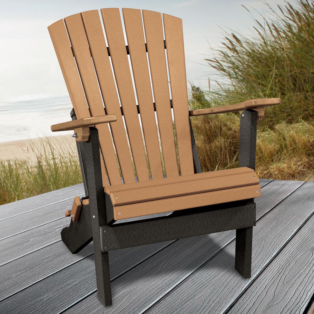 OS Home and Office Model 519CBK Fan Back Folding Adirondack Chair in Cedar with a Black Base