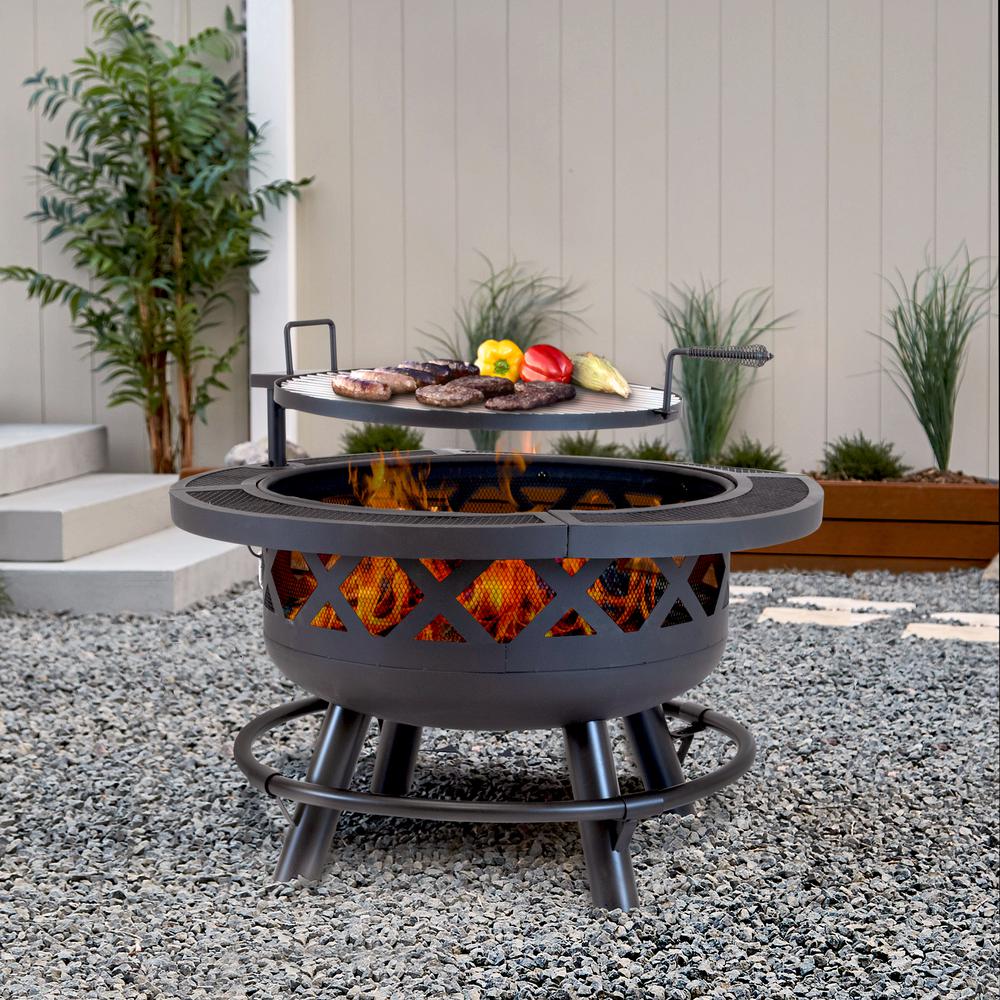 Outdoor Leisure Products Model 5511 32″ Roundup Fire Pit with adjustable 20 inch cooking shelf