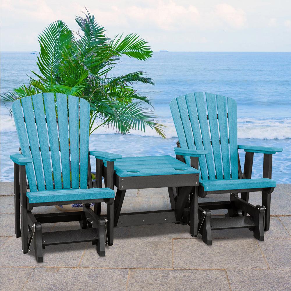 Double Glider with Center Table in Aruba Blue and Black
