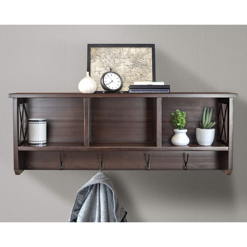 Decorative Coat Rack and Storage Accent Rack in Espresso